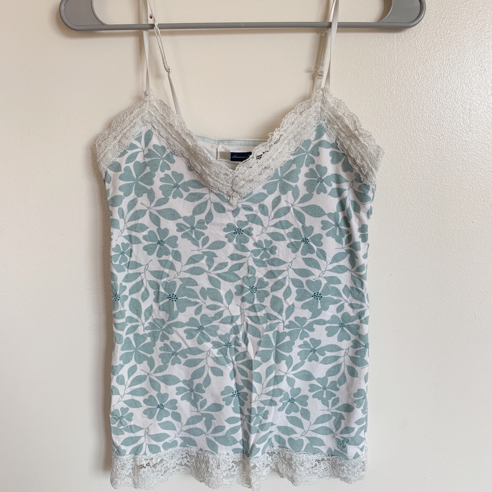 American Eagle teal and white tank top
